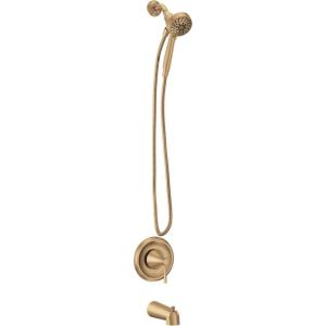 imageMoen Ronan Matte Black SingleHandle Modern Tub and Shower Faucet with Round Handheld Rain Shower Spray Head Featuring Magnetix Valve Included 82021BLBronzed Gold