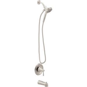 imageMoen Ronan Matte Black SingleHandle Modern Tub and Shower Faucet with Round Handheld Rain Shower Spray Head Featuring Magnetix Valve Included 82021BLBrushed Nickel