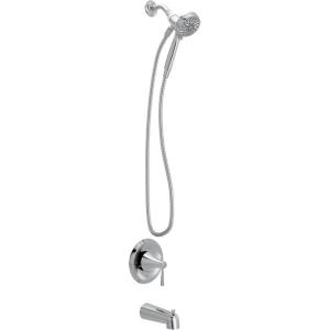 imageMoen Ronan Matte Black SingleHandle Modern Tub and Shower Faucet with Round Handheld Rain Shower Spray Head Featuring Magnetix Valve Included 82021BLChrome