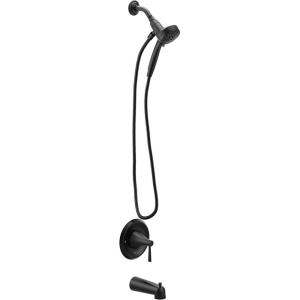 imageMoen Ronan Matte Black SingleHandle Modern Tub and Shower Faucet with Round Handheld Rain Shower Spray Head Featuring Magnetix Valve Included 82021BLMatte Black