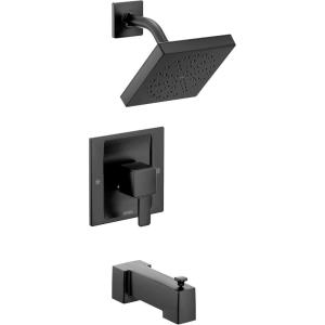 imageMoen TS2713EPBL 90 Degree PosiTemp TubShower Trim Kit with EcoPerformance Showerhead Valve Required Matte Black