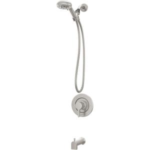 imageMoen Beric Matte Black Single Handle Modern Tub and Shower Faucet with Handshower Valve Included 82775BLSpot Resist Nickel