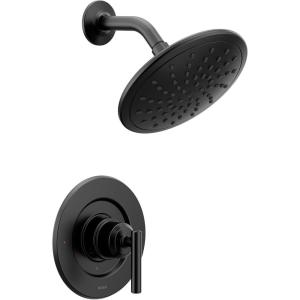 imageMoen Gibson Matte Black Pressure Balancing Modern Shower Trim with Wide EcoPerformance Rain Shower Head and Shower Lever Handle PosiTemp Valve Required T3002EPBL
