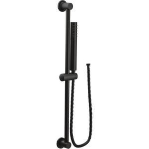 imageMoen Modern Matte Black EcoPerformance Handshower Handheld Shower with 30Inch Slide Bar and 69Inch Metal Hose 3887EPBLMatte Black