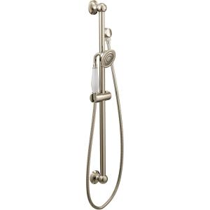 imageMoen Weymouth Chrome Traditional EcoPerformance Handshower Handheld Shower with 30Inch Slide Bar and 69Inch Metal Hose S12107EPPolished Nickel