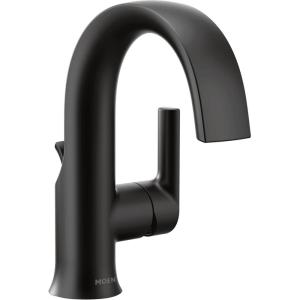 imageMoen S6910BL Doux Collection One Handle High Arc Laminar Stream Bathroom Faucet Matte BlackMatte Black