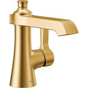 imageMoen S6981 Flara OneHandle Single Hole Bathroom Faucet with Drain Assembly ChromeBrushed Gold