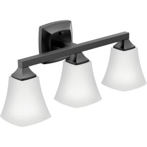 imageMoen Voss Matte Black 3Light DualMount Bath Bathroom Vanity Light Fixture with Frosted Glass YB5163BL