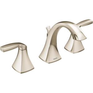 imageMoen Voss OilRubbed Bronze TwoHandle Widespread 3Hole HighArc Lavatory Faucet with Vanity Drain Assembly for Bathroom Sink T6905ORBPolished Nickel