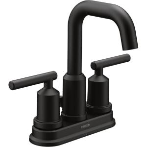 imageMoen Gibson Matte Black TwoHandle Centerset High Arc Modern Bathroom Faucet with Drain Assembly Contemporary Black Sink Faucet for 3Hole Countertops 6150BLMatte Black