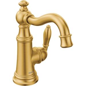 imageMoen Polished Nickel Weymouth OneHandle Single Hole Traditional Bathroom Sink Faucet with Drain Assembly S42107NLBrushed Gold