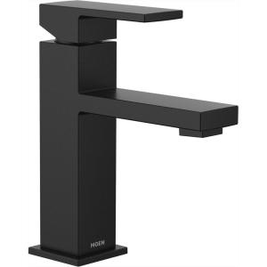 imageMoen Revyl Matte Black OneHandle Single Hole Modern Bathroom Sink Faucet with Optional Deckplate and Spring Loaded Drain Assembly 84771BLMatte Black