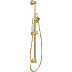 imageMoen S12107EPBG Weymouth Traditional EcoPerformance Handshower Handheld Shower with 30Inch Slide Bar and 69Inch Metal Hose Brushed Gold