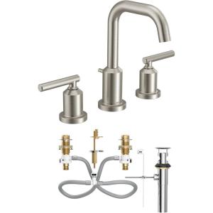 imageMoen T6142BL Gibson Two Handle 8Inch Widespread High Arc Modern Bathroom Sink Faucet Valve Required Trim Only Matte BlackBrushed Nickel