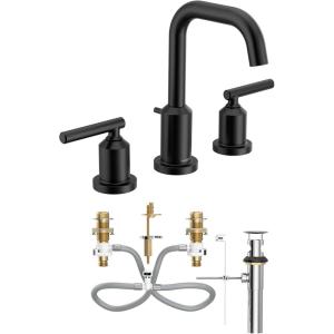 imageMoen T6142BL Gibson Two Handle 8Inch Widespread High Arc Modern Bathroom Sink Faucet Valve Required Trim Only Matte BlackMatte Black