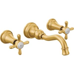 imageMoen TS42112ORB Weymouth Cross Handle Wall Mount Bathroom Faucet Trim Valve Required Oil Rubbed BronzeBrushed Gold