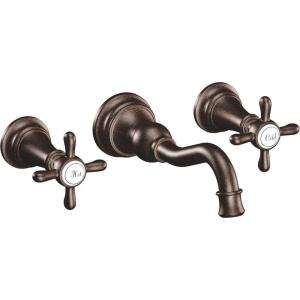 imageMoen TS42112ORB Weymouth Cross Handle Wall Mount Bathroom Faucet Trim Valve Required Oil Rubbed BronzeOil Rubbed Bronze