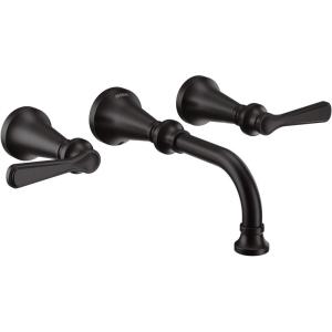 imageMoen TS44104BL Colinet Traditional Lever Handle Wall Mount Bathroom Faucet Trim Valve Required Matte Black