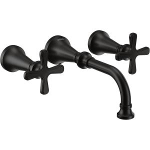 imageMoen TS44105BL Colinet Traditional Cross Handle Wall Mount Bathroom Faucet Trim Valve Required Matte BlackMatte Black