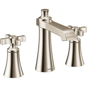 imageMoen TS6985NL Flara TwoHandle 8 in Widespread Cross Handle Bathroom Faucet Trim Kit Valve Required Polished Nickel