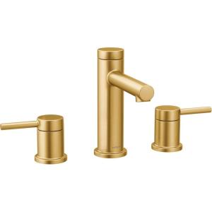 imageMoen Two Handle Widespread Contemporary Modern Matte Black Bathroom Sink Faucet with Drain Kit Perfect for Countertop and Wide Spread Bath Setup T6193BLBrushed Gold