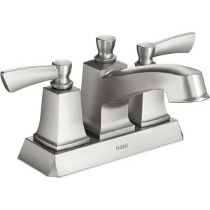 imageMoen WS84922 Conway TwoHandle Centerset Bathroom Faucet with Drain Assembly ChromeSpot Resist Brushed Nickel