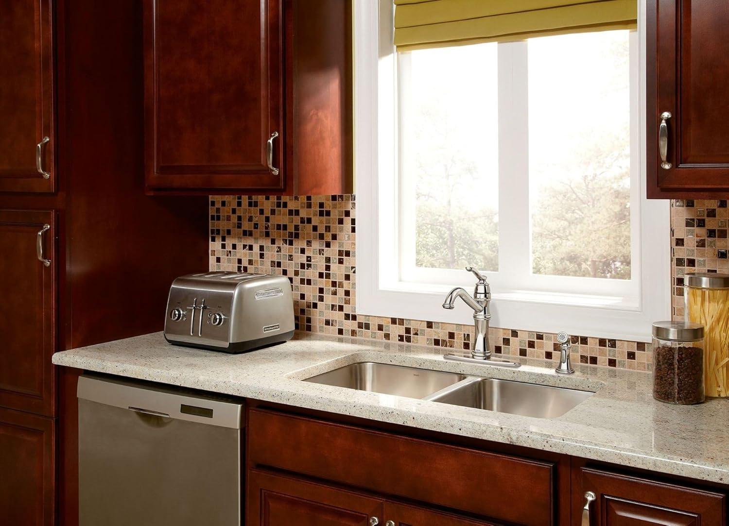 imageMoen Belfield Oil Rubbed Bronze Traditional One Handle High Arc Kitchen Faucet with Side Spray and Optional Deckplate Included 7245ORBChrome