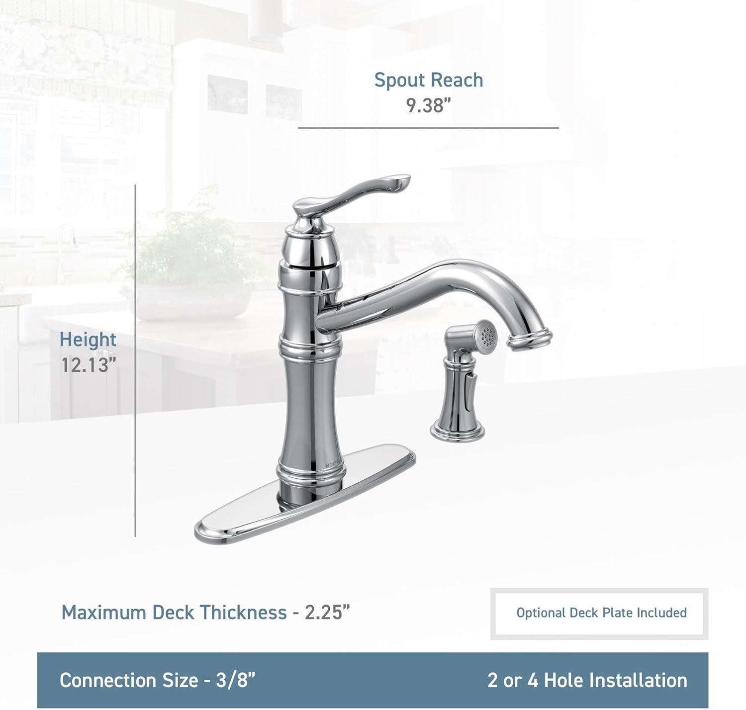 imageMoen Belfield Oil Rubbed Bronze Traditional One Handle High Arc Kitchen Faucet with Side Spray and Optional Deckplate Included 7245ORBChrome