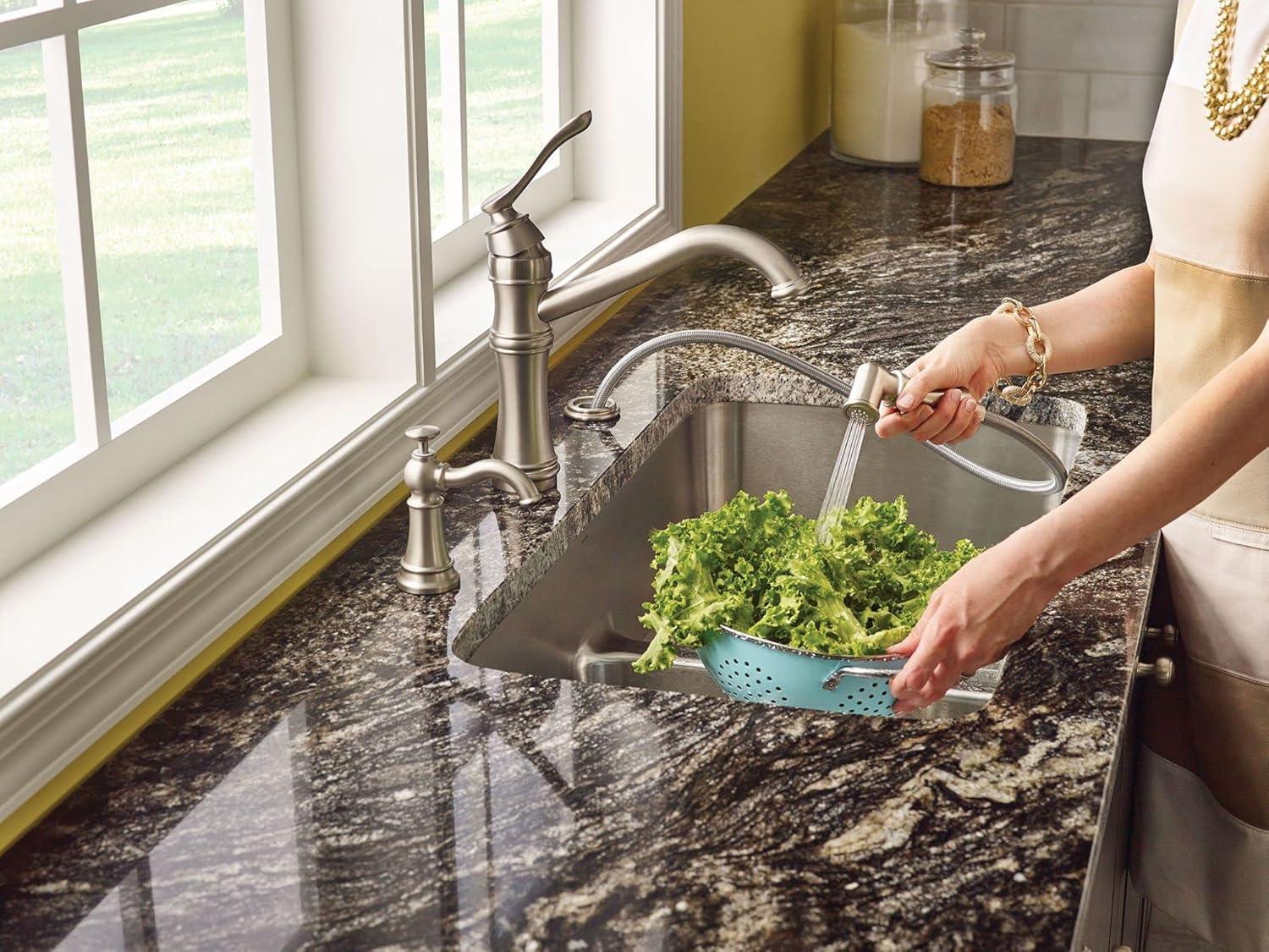 imageMoen Belfield Oil Rubbed Bronze Traditional One Handle High Arc Kitchen Faucet with Side Spray and Optional Deckplate Included 7245ORBChrome