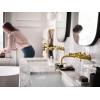 imageMoen Colinet Brushed Gold Traditional Lever Handle Wall Mount 8quot Widespread Bathroom Faucet Trim Valve Required TS44104BG