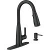 imageMoen Haelyn Matte Black SingleHandle PullDown Sprayer Kitchen Faucet Featuring Power Boost for a Faster Clean Soap Dispenser Included 87627BLMatte Black