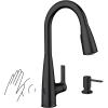imageMoen Haelyn Matte Black SingleHandle PullDown Sprayer Kitchen Faucet Featuring Power Boost for a Faster Clean Soap Dispenser Included 87627BLMatte Black