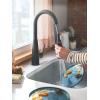 imageMoen Haelyn Matte Black SingleHandle PullDown Sprayer Kitchen Faucet Featuring Power Boost for a Faster Clean Soap Dispenser Included 87627BLMatte Black
