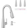 imageMoen Haelyn Matte Black SingleHandle PullDown Sprayer Kitchen Faucet Featuring Power Boost for a Faster Clean Soap Dispenser Included 87627BLSpot Resist Stainless