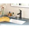 imageMoen Meena Matte Black OneHandle Single Hole Modern Bathroom Sink Faucet with Optional Deckplate and Drain Assembly 84794BLMatte Black