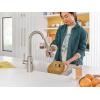 imageMoen Riley Chrome OneHandle Pulldown Kitchen Faucet Featuring Power Boost for a Faster Clean and Reflex Docking System for the Spray Head Modern Kitchen Sink Faucet 7402CSpot Resist Stainless