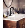 imageMoen Ronan Matte Black OneHandle Single Hole Modern Bathroom Sink Faucet with Optional Deckplate and Spring Loaded Drain Assembly 84021BL