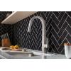 imageMoen S75005BL Nio Collection One Pulldown Kitchen Faucet with Power Clean Includes Secondary Finish Handle Option Matte BlackSpot Resist Stainless