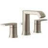 imageMoen Genta LX Brushed Nickel TwoHandle ThreeHole Widespread Modern Bathroom Sink Faucet with Drain Assembly Valve Required T6708BN