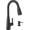 imageMoen Haelyn Matte Black SingleHandle PullDown Sprayer Kitchen Faucet Featuring Power Boost for a Faster Clean Soap Dispenser Included 87627BLMatte Black
