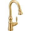 imageMoen S53004SRS Weymouth Shepherds Hook Pulldown Kitchen Bar Faucet Featuring Metal Wand with Power Clean Spot Resist StainlessBrushed Gold