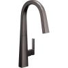 imageMoen S75005BL Nio Collection One Pulldown Kitchen Faucet with Power Clean Includes Secondary Finish Handle Option Matte BlackBlack Stainless