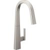 imageMoen S75005BL Nio Collection One Pulldown Kitchen Faucet with Power Clean Includes Secondary Finish Handle Option Matte BlackSpot Resist Stainless