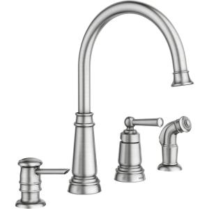 imageMoen 87042SRS Edison Spot Resist Stainless OneHandle High Arc 4hole Kitchen Faucet with Side Sprayer and Soap DispenserFaucet
