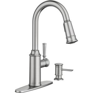 imageMoen 87731SRS Glenshire OneHandle High Arc Pulldown Kitchen Faucet with Soap Dispenser Spot Resist StainlessSpot Resist Stainless