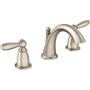 imageMoen Brandtford Brushed Nickel TwoHandle High Arc Widespread Bathroom Sink Faucet for 3Hole Setups with Valve Included TV6620BN