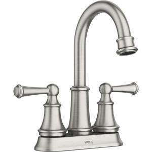 imageMoen Brecklyn Spot Resist Brushed Nickel Two Handle Centerset Lavatory Faucet 3Hole Bathroom Sink Faucet 84162SRN