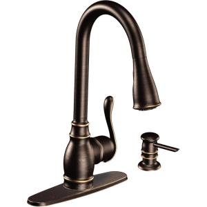 imageMoen CA87003BRB Single Handle Kitchen Faucet with Pullout Spray from the Anabelle Collection Mediterranean Bronze