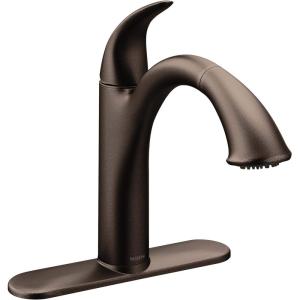imageMoen Camerist OilRubbed Bronze OneHandle Single Hole Kitchen Faucet with Pullout Spout Bathroom Sink has Deck Plate for ThreeHole Countertop Drain Trim Included 7545ORBOil Rubbed Bronze