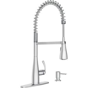 imageMoen Essie Mediterranean Bronze MotionSense Wave OneHandle Touchless Kitchen Faucet with Pulldown Sprayer and Soap Dispenser 87014EWBRBChrome